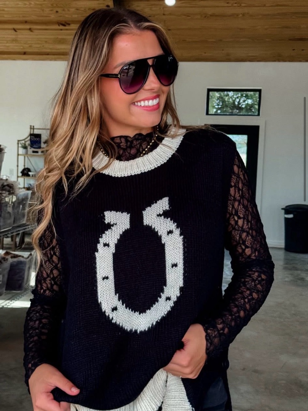 Blakeley Knit Sweater with Cream Horseshoe Accent